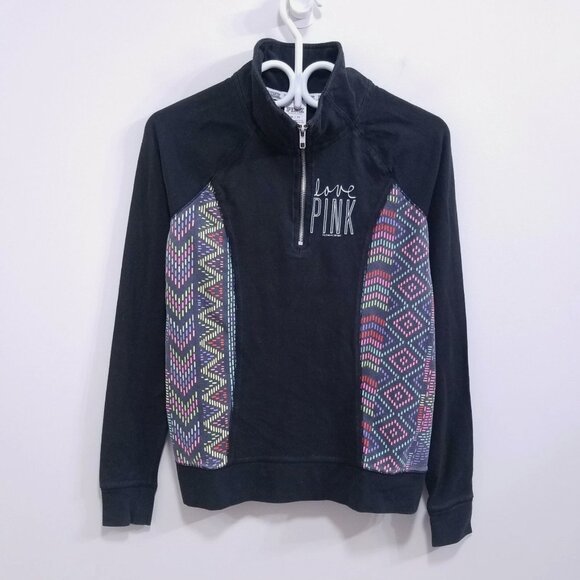 Victoria's Secret LOVE PINK Black Half Zip Sweatshirt Sweater Size XS - Picture 2 of 7